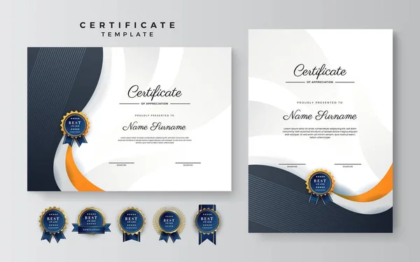 Modèle Moderne Certificat Réussite Bleu Avec Badge Bordure — Image vectorielle