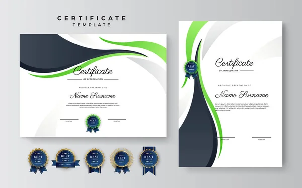 Modèle Moderne Certificat Réussite Bleu Avec Badge Bordure — Image vectorielle