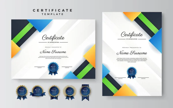 Plantilla Certificado Logro Azul Oro Moderno Con Insignia Oro Borde — Archivo Imágenes Vectoriales