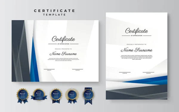 Plantilla Certificado Logro Azul Oro Moderno Con Insignia Oro Borde — Archivo Imágenes Vectoriales