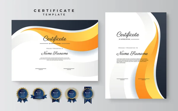 Modern Orange Black Certificate Achievement Template Gold Badge Border — Stock Vector
