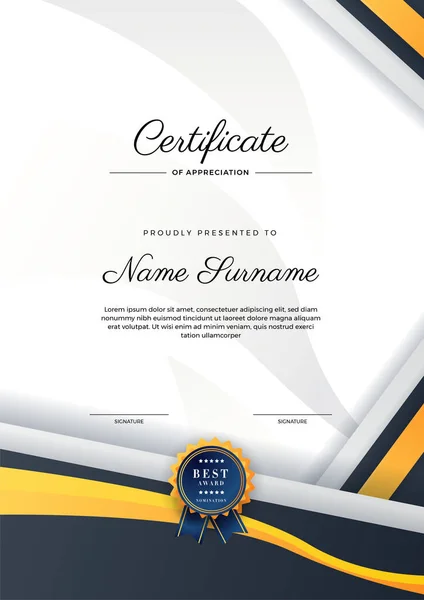 Nowoczesny Elegancki Wzór Certyfikatu Niebieski Pomarańczowy Czarny Dyplom Świadectwo Osiągnięcia — Wektor stockowy