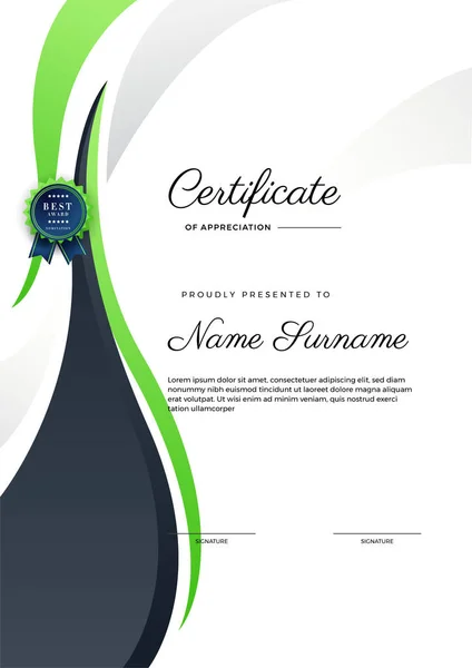 Plantilla Certificado Diploma Azul Verde Elegante Moderno Certificado Logro Plantilla — Vector de stock
