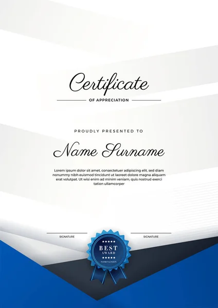 Moderní Elegantní Modrý Černý Diplom Certifikát Šablony Certifikát Dosažení Hranice — Stockový vektor