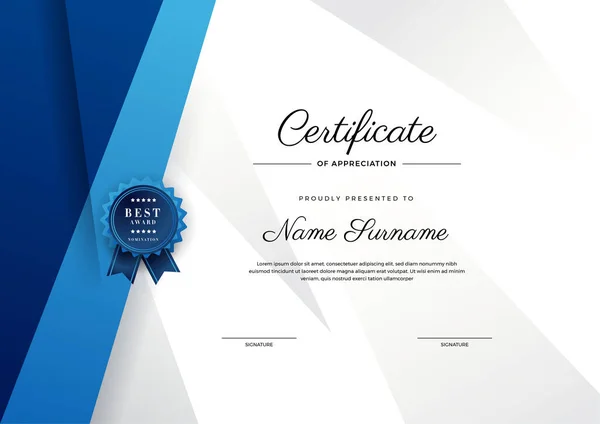 Moderno Elegante Modello Certificato Diploma Blu Nero Modello Confine Certificato — Vettoriale Stock