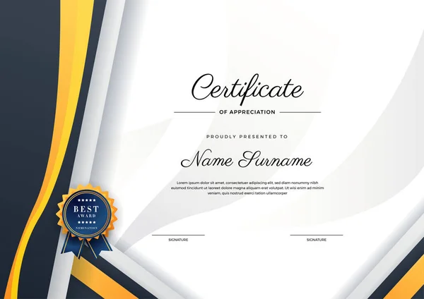 Plantilla Certificado Diploma Azul Naranja Negro Elegante Moderno Certificado Logro — Vector de stock