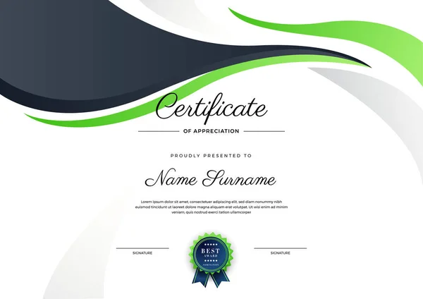 Modèle Moderne Élégant Certificat Diplôme Noir Vert Modèle Frontière Certificat — Image vectorielle