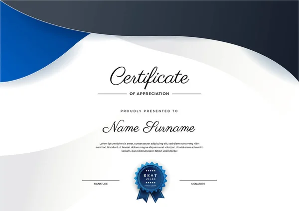 Plantilla Certificado Diploma Azul Negro Elegante Moderno Certificado Logro Plantilla — Vector de stock