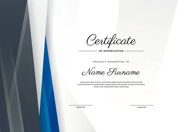 Moderno Elegante Modelo Certificado Diploma Azul Preto Certificado Modelo Fronteira —  Vetores de Stock