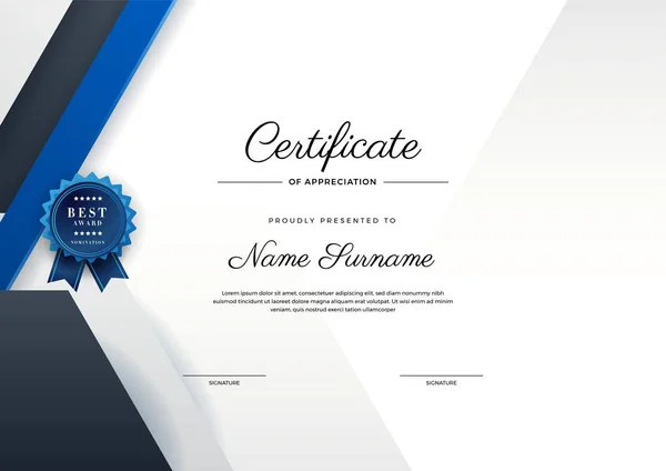 Сучасний Елегантний Шаблон Синьо Чорного Диплома Сертифікат Досягнень Шаблону Кордону — стоковий вектор
