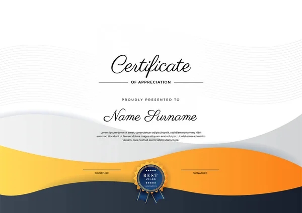 Современный Элегантный Синий Оранжевый Черный Сертификат Шаблон Сертификата Сертификат Достижения — стоковый вектор
