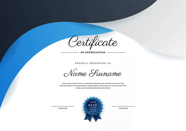 Modern Elegant Blue Black Diploma Certificate Template Certificate Achievement Border — Stock Vector