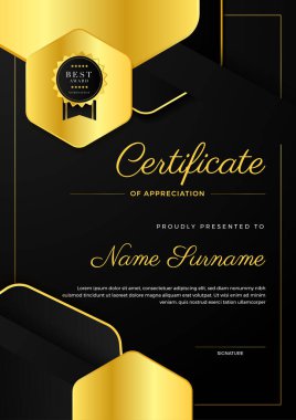 Lüks rozetli ve modern çizgili kırmızı ve altın sertifikalı sınır şablonu. Ödül, iş ve eğitim ihtiyaçları için