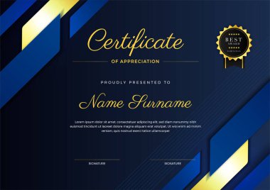 kurumsal stil geometrik mavi ve altın renkli soyut sertifika tasarım şablonu