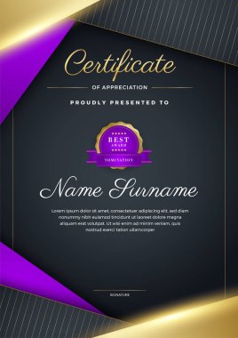 Lüks şablonlu modern sertifika şablonu, diploma. Vektör illüstrasyon ve vektör lüks prim rozet tasarımı. Altın antika rozetler ve etiketler..