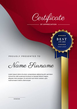 Lüks şablonlu modern sertifika şablonu, diploma. Vektör illüstrasyon ve vektör lüks prim rozet tasarımı. Altın antika rozetler ve etiketler..
