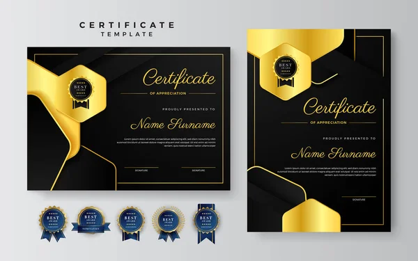 Black Gold Certificate Achievement Border Template Luxury Badge Modern Line — Stock Vector