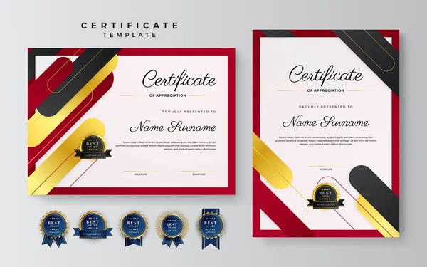 Red Black Gold Certificate Achievement Border Template Luxury Badge Modern — Stock Vector