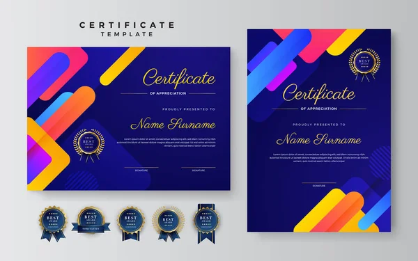 Modèle Frontière Certificat Réussite Bleu Coloré Avec Badge Luxe Motif — Image vectorielle
