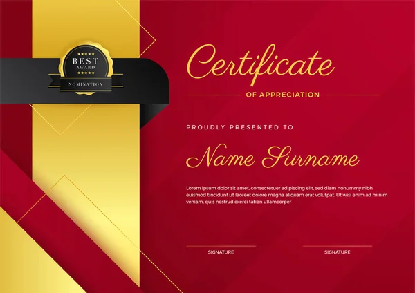 Modèle Certificat Réussite Rouge Avec Badge Bordure Modèle Frontière Certificat — Image vectorielle