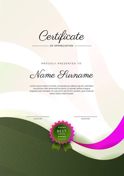 Современный Элегантный Зеленый Сертификат Достижения Шаблон Значком Границы Предназначен Дипломов — стоковый вектор