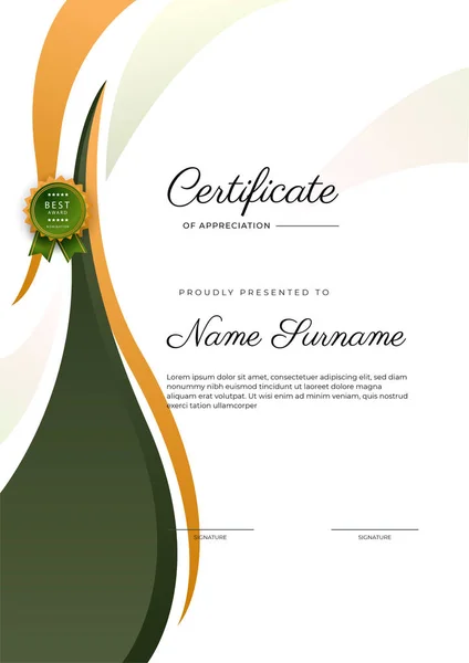 Modèle Moderne Élégant Certificat Vert Réalisation Avec Badge Bordure Conçu — Image vectorielle
