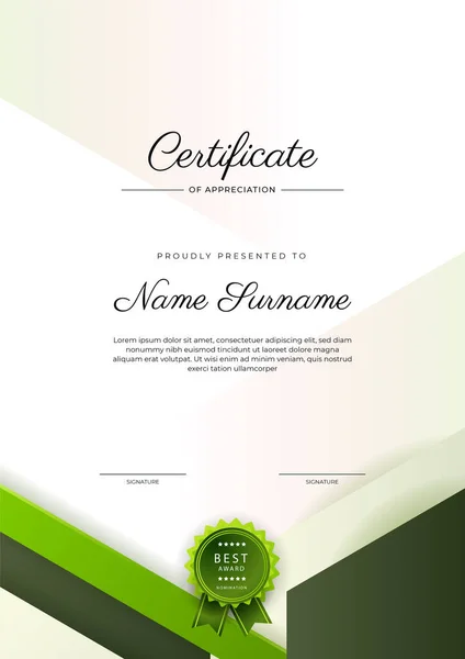 Сучасний Елегантний Зелений Сертифікат Шаблону Досягнень Значком Рамкою Розроблений Диплома — стоковий вектор