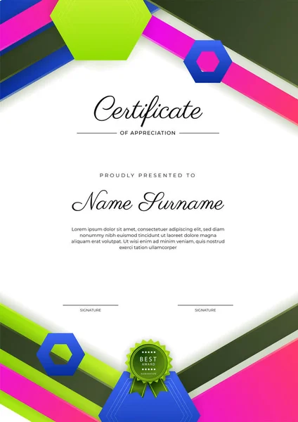 Modern Elegant Green Certificate Achievement Template Badge Border Designed Diploma — Stock Vector
