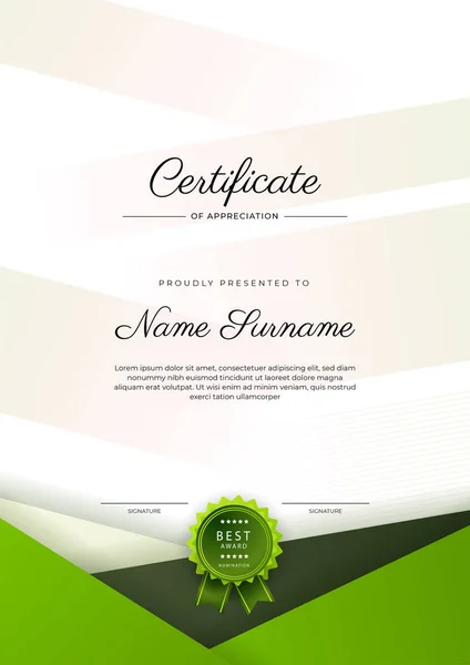 Modèle Moderne Élégant Certificat Vert Réalisation Avec Badge Bordure Conçu — Image vectorielle