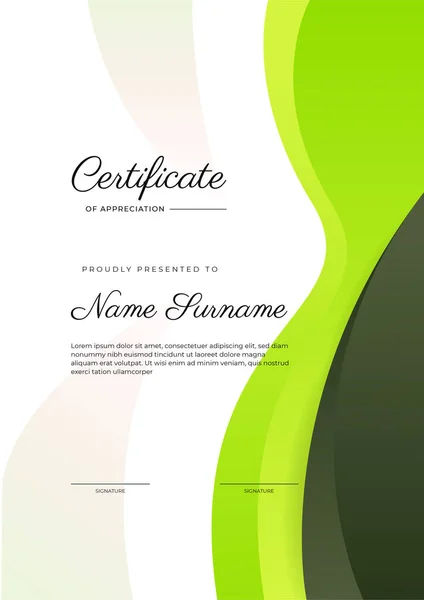 Moderno Elegante Modello Certificato Conseguimento Verde Con Distintivo Bordo Progettato — Vettoriale Stock