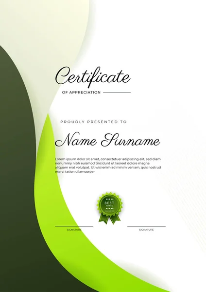 Moderní Elegantní Zelený Certifikát Úspěchu Šablony Odznakem Okrajem Navrženo Pro — Stockový vektor