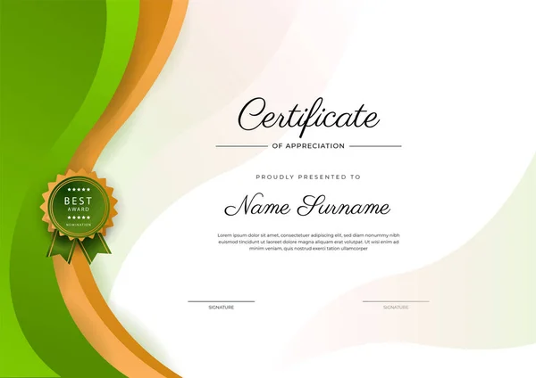 Certificado Verde Elegante Moderno Modelo Realização Com Crachá Borda Projetado — Vetor de Stock
