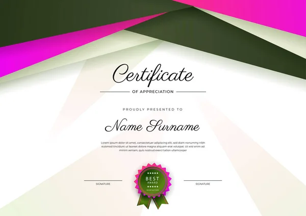 Nowoczesny Elegancki Zielony Certyfikat Szablonu Osiągnięć Odznaką Granicą Zaprojektowany Dyplomu — Wektor stockowy
