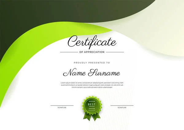 Moderno Elegante Modello Certificato Conseguimento Verde Con Distintivo Bordo Progettato — Vettoriale Stock