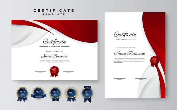 Modèle Certificat Réussite Rouge Noir Avec Badge Bordure — Image vectorielle