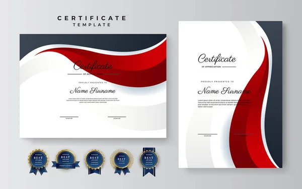 Modèle Certificat Réussite Rouge Noir Avec Badge Bordure — Image vectorielle