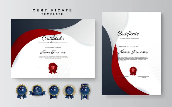 Plantilla Certificado Logro Rojo Negro Dorado Con Insignia Oro Borde — Archivo Imágenes Vectoriales