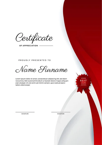 Modèle Moderne Certificat Réussite Rouge Noir Avec Badge Bordure Modèle — Image vectorielle
