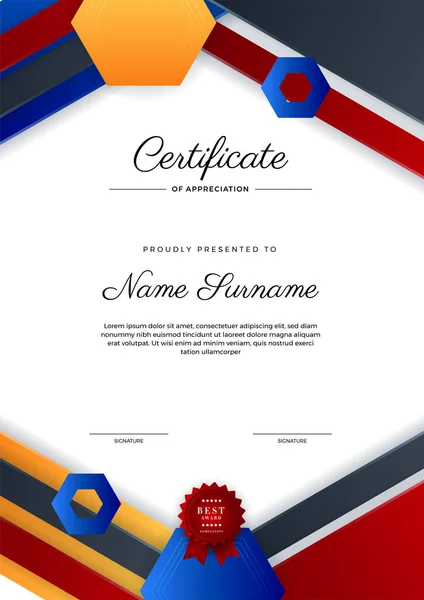 Modern Red Black Certificate Achievement Template Gold Badge Border Certificate — Stock Vector
