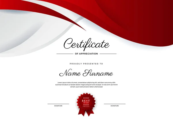 Moderní Červený Černý Certifikát Dosažení Šablony Zlatým Odznakem Okrajem Šablona — Stockový vektor
