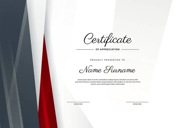 Moderno Modello Certificato Conseguimento Rosso Nero Con Distintivo Oro Bordo — Vettoriale Stock