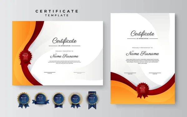 Nowoczesny Certyfikat Pomarańczowy Świadectwo Dyplomowe Wzór Granicy Zestaw Odznakami Nagrody — Wektor stockowy