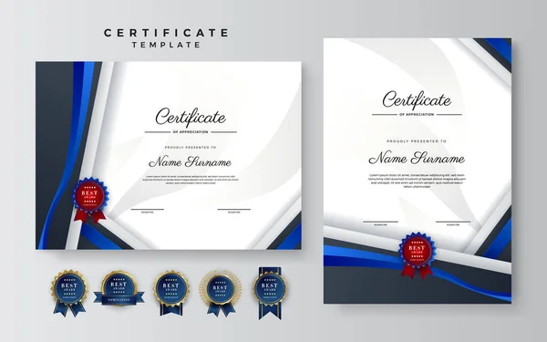 Certificat Moderne Bleu Noir Modèle Frontière Certificat Diplôme Avec Badges — Image vectorielle