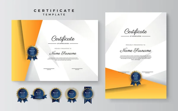 Certificado Naranja Moderno Plantilla Frontera Certificado Diploma Con Insignias Para — Vector de stock