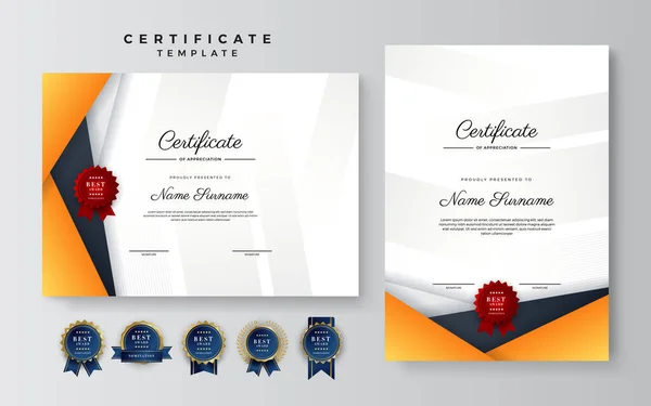 Moderní Oranžový Certifikát Šablona Hranice Certifikátu Diplomů Odznaky Pro Udělování — Stockový vektor