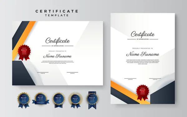 Moderne Orangefarbene Zertifikate Diplom Grenzschablone Set Mit Abzeichen Für Auszeichnung — Stockvektor