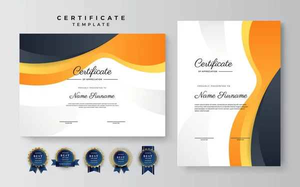 Certificado Naranja Moderno Plantilla Frontera Certificado Diploma Con Insignias Para — Archivo Imágenes Vectoriales