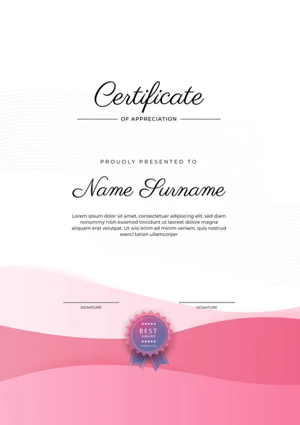 Сучасний Елегантний Синьо Рожевий Сертифікат Шаблону Досягнень Значком Рамкою Розроблений — стоковий вектор