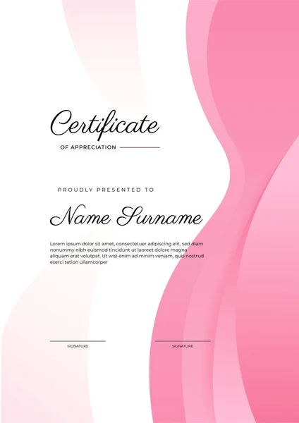 Moderno Elegante Certificado Azul Rosa Modelo Realização Com Crachá Borda — Vetor de Stock