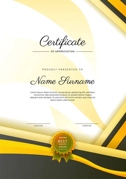 Сучасний Елегантний Жовтий Чорний Сертифікат Шаблону Досягнень Значком Рамкою Розроблений — стоковий вектор